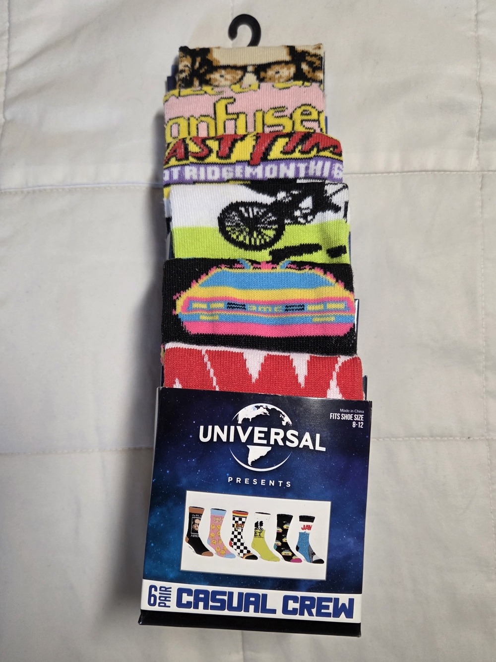 NWT Bioworld/Universal Movie Theme Graphic Casual Crew Socks - Pack of 6